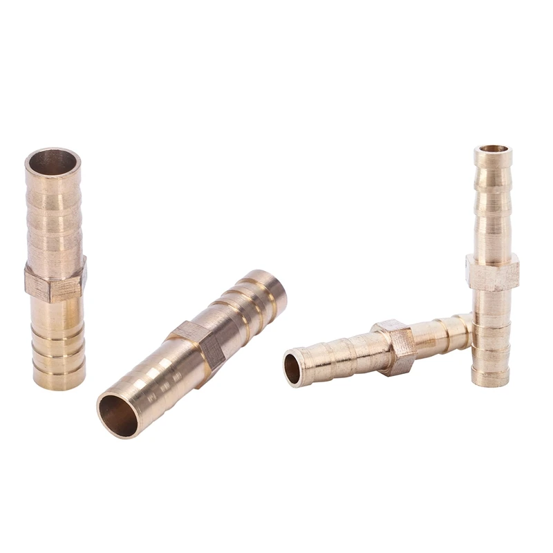 5Pcs Air Gas 8 Mm Brass Straight Hose Connector& 10Pcs Brass 6 Mm Straight for Hose Quick Coupling, Golden