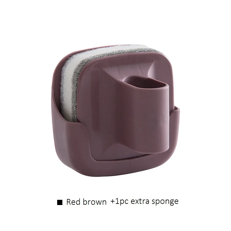 1pc red brown Креативная губка с держателем для кастрюли, посуды, настенного пола, многофункциональная губка для чистки с держателем, настенное крепление, экономия пространства - Цвет: 1pc red brown