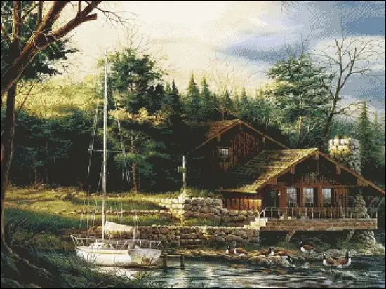 

Mixed Stitch, Duck Lake Wooden house by the river Embroidery Needlework 14CT Unprinted Cross Stitch Kits Art DIY Handmade Decor