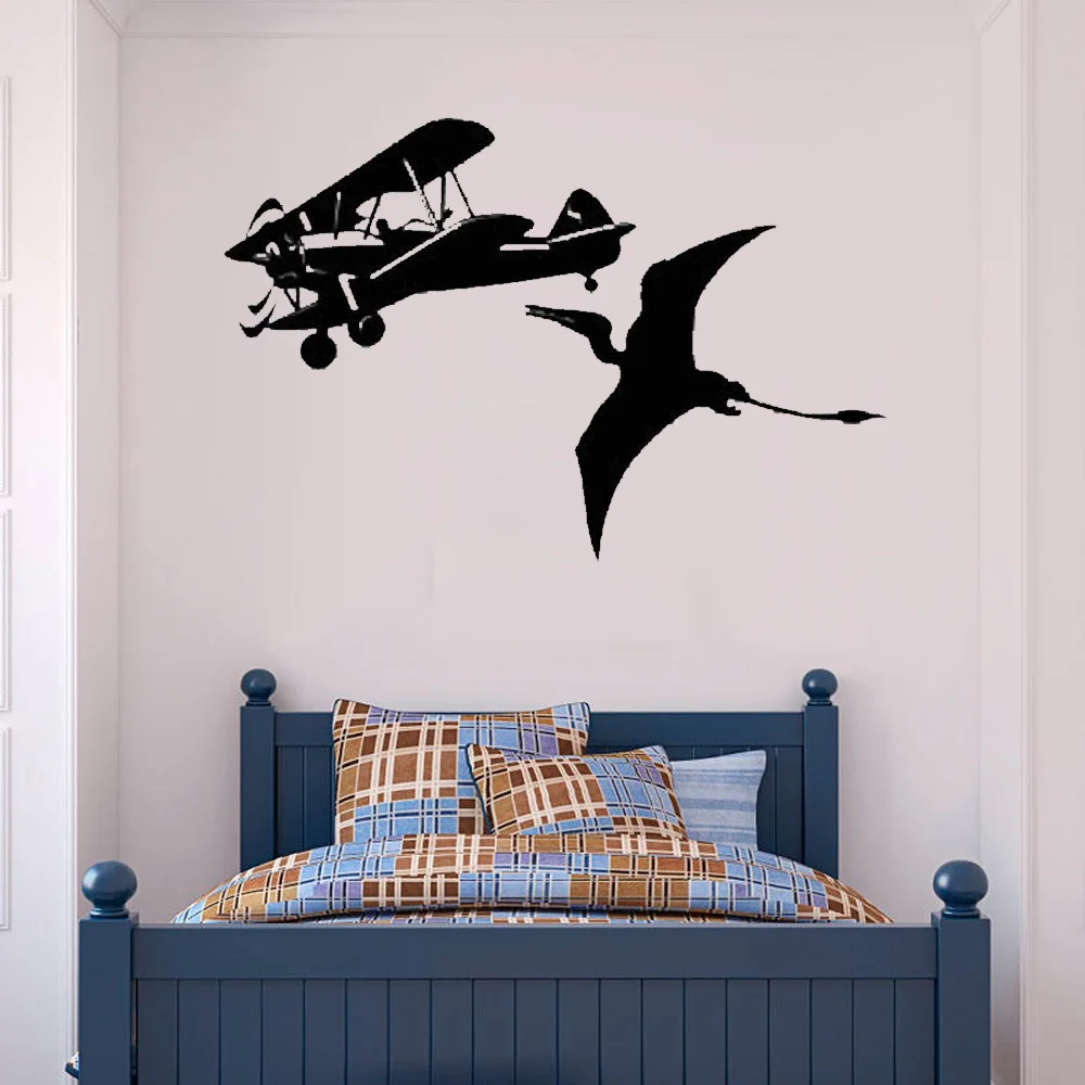 

Airplane and Pterodactyl Wall Sticker For Kids Boys Nursery Bedroom Playroom Decor Vinyl Wall Decal Art Mural DW9793