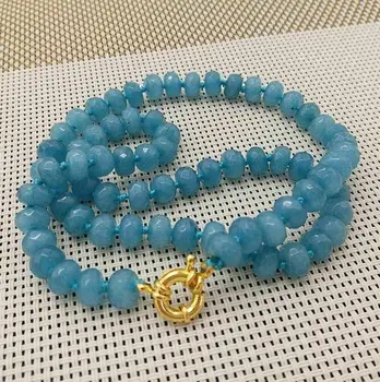 

New 5x8mm Gray Blue Aquamarine Gems Faceted Abacus Beads Necklace AAA