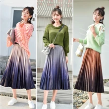 Женские длинные юбки юбка для девочек градиентные новые плиссированные юбки градиентные длинные юбки 6901 осень зима