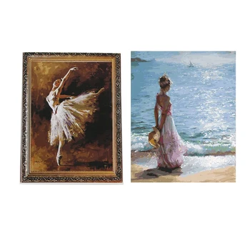 

2 set DIY Oil Painting Paint By Number Kit-Facing The Sea 16X20 Inch - Facing the Sea & Paris dancers