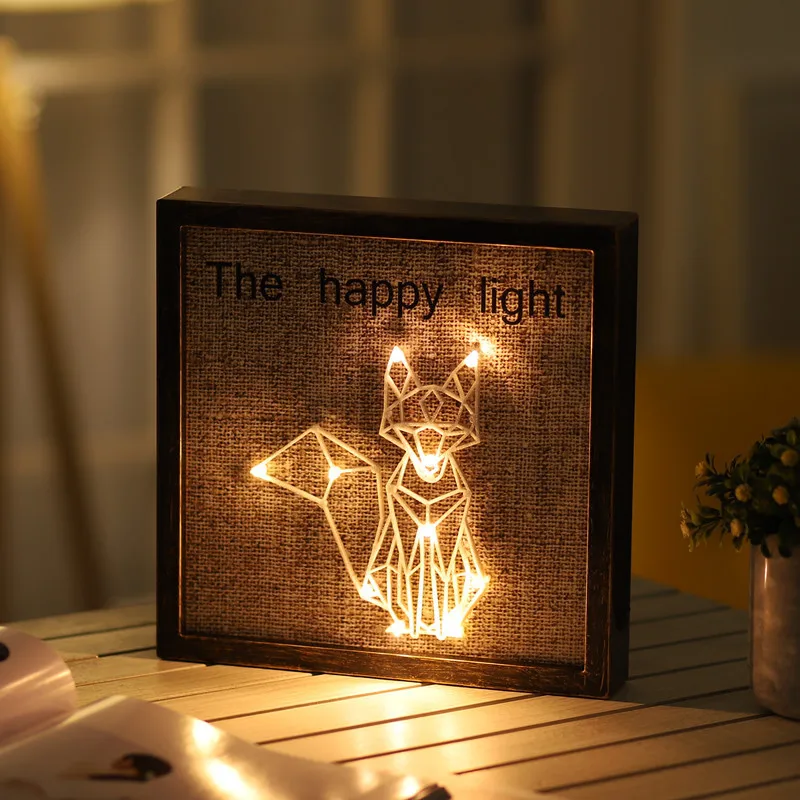 Hinnixy Nordic Bedside Lamp Retro Photo Frame Animal Plant Spacecraft Living Room Wall Decoration Christmas Gift Night Lights