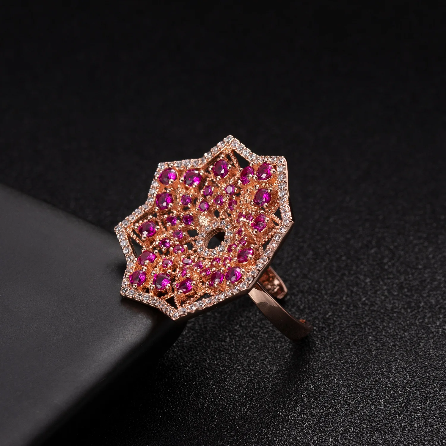 Креативные цветочные серьги браслеты кольцо полный микро кубический цирконий паве Роза капли Свадебные Ювелирные наборы для женщин девочек Аксессуары - Окраска металла: Ring