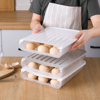 

2 Pcs Plastic Single-Layer Egg Box Basket Organizer Egg Holder for Fridge Egg Storage Container Home Kitchen Case
