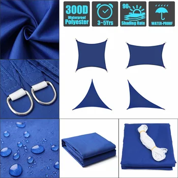 

300D Blue Sun Shade Sail Outdoor Patio Lawn Pool Rectangle Cover Block Canopy Swimming Pool Cover Sunscreen Tent Waterproof