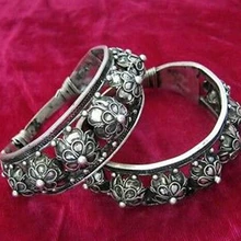 2 шт. дешевый Винтажный стиль ручной работы Miao Серебряный большой широкий рот браслет