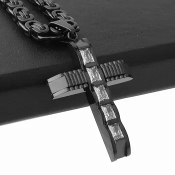 

Crucifix Jesus Cross Necklace Stainless Steel Christs Pendant Black Color Byzantine Chain Men Necklaces Jewelry Gifts 18-36"