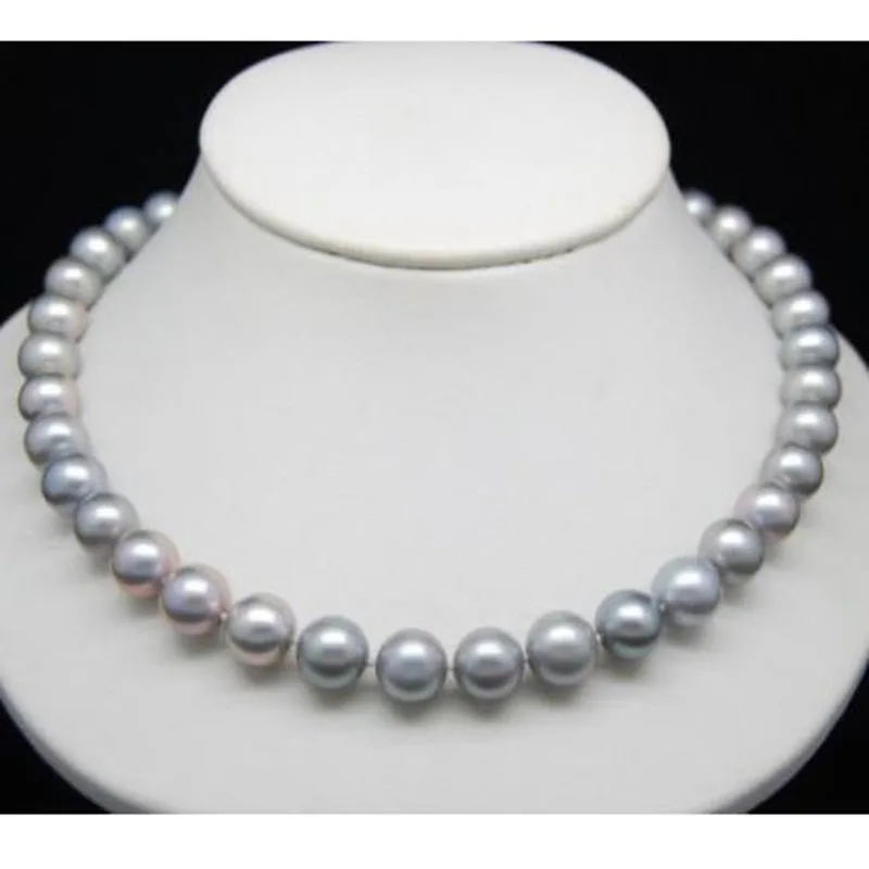 

925silver GOLD HUGE AAA ROUND 9-10MM PERFECT SOUTH SEA GENUINE GRAY PEARL NECKLACEjj