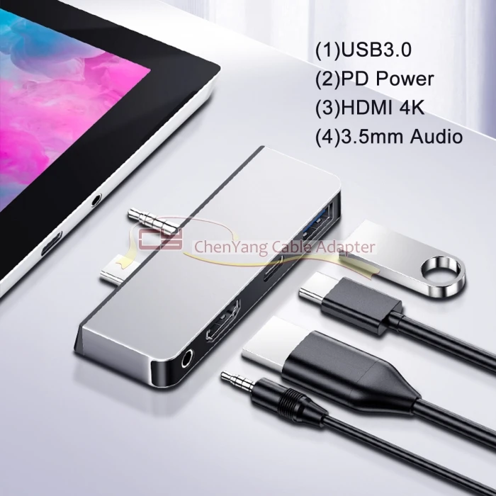 USB3.0 OTG& HDMI& аудио 3,5 мм& питание для type-C USB-C адаптер для поверхности Go