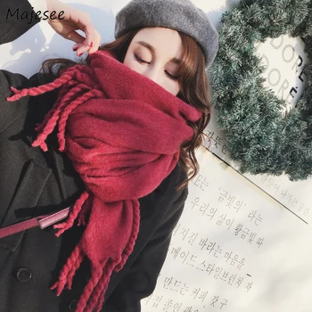 

Scarves Women Winter Warm Soft Tassel Thick Females High Quality Elegant Solid Korean Style Long Scarf Womens Casual All-match