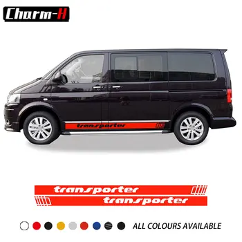 

2PCS Car Door Side Skirt Graphic Stripes Decals For Volkswagen VW Transporter Multivan T5 T6 Auto Decor Stickers Accessories