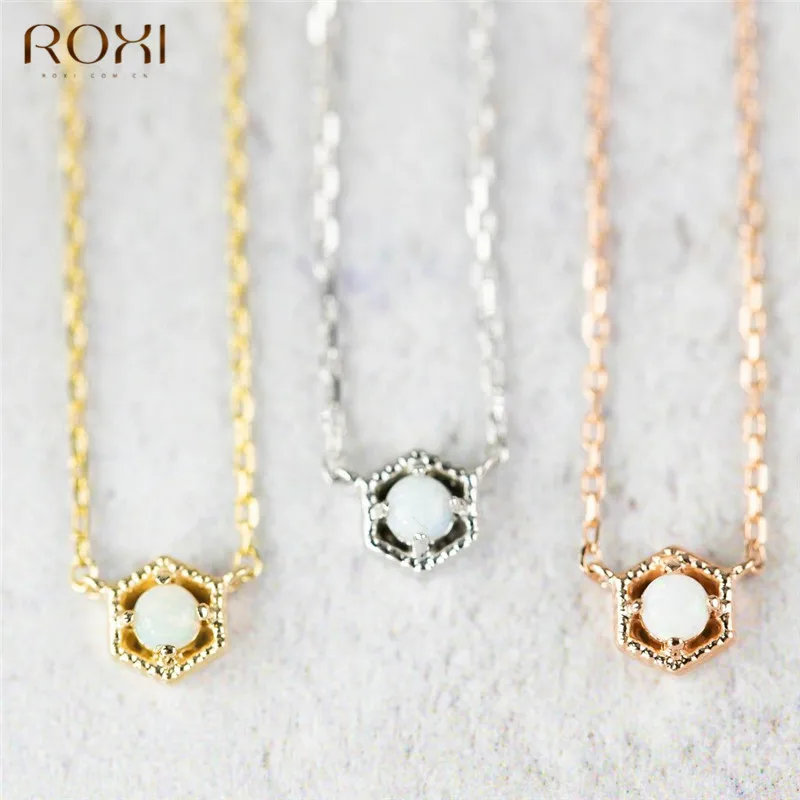 ROXI, модные с геометрическим шестиугольным кулон Цепочки и ожерелья Для женщин огонь ожерелье с опалом Clavicel ожерелье-цепочка, чокер ювелирные изделия в стиле "Бохо" ожерелье