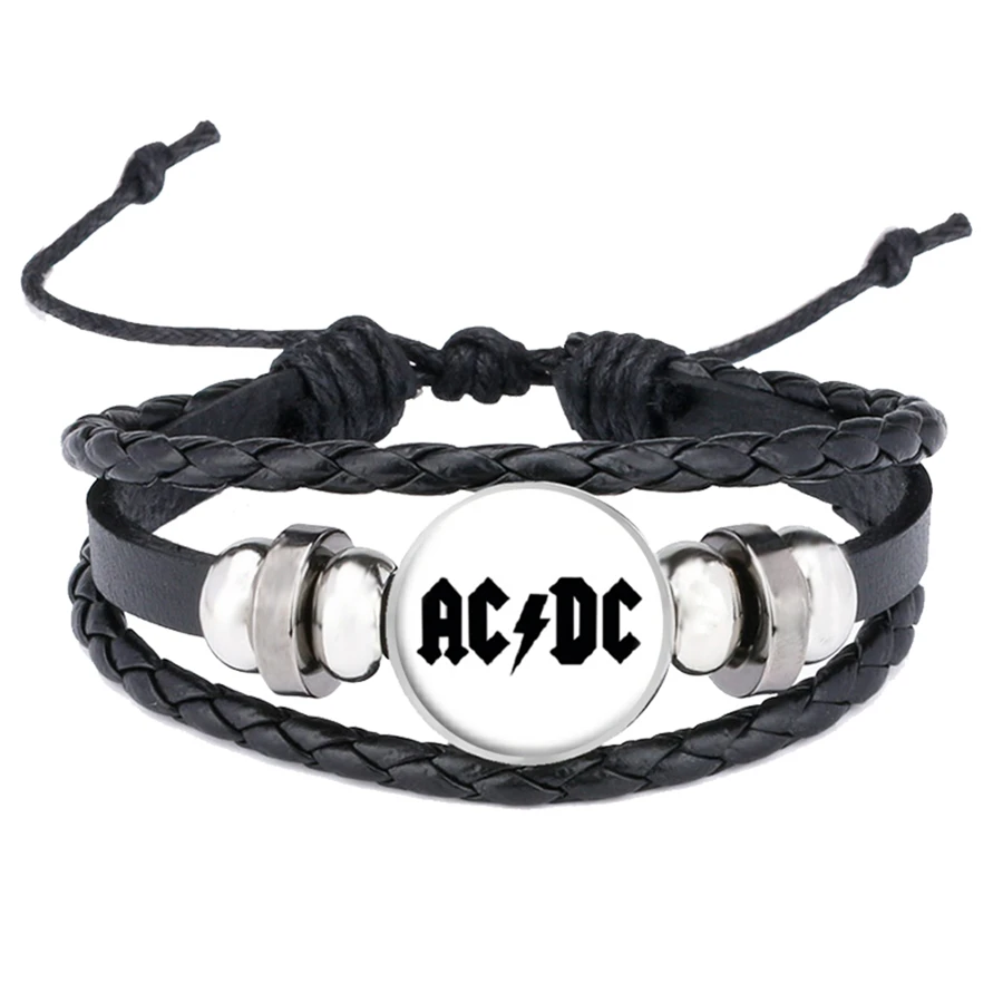 Y Рок-группа AC/DC символ браслеты Поп-музыка рок-н-ролл Группа культура ACDC стекло Панк ювелирные изделия кожаный браслет для мужчин и женщин ювелирные изделия - Окраска металла: Y