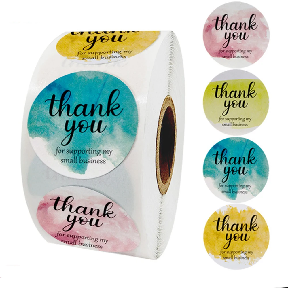 100-500pcs Colorful Kraft Thank You for Supporting My Small Business Stickers Scrapbook Baking Decor Handmade Sticker 1inch