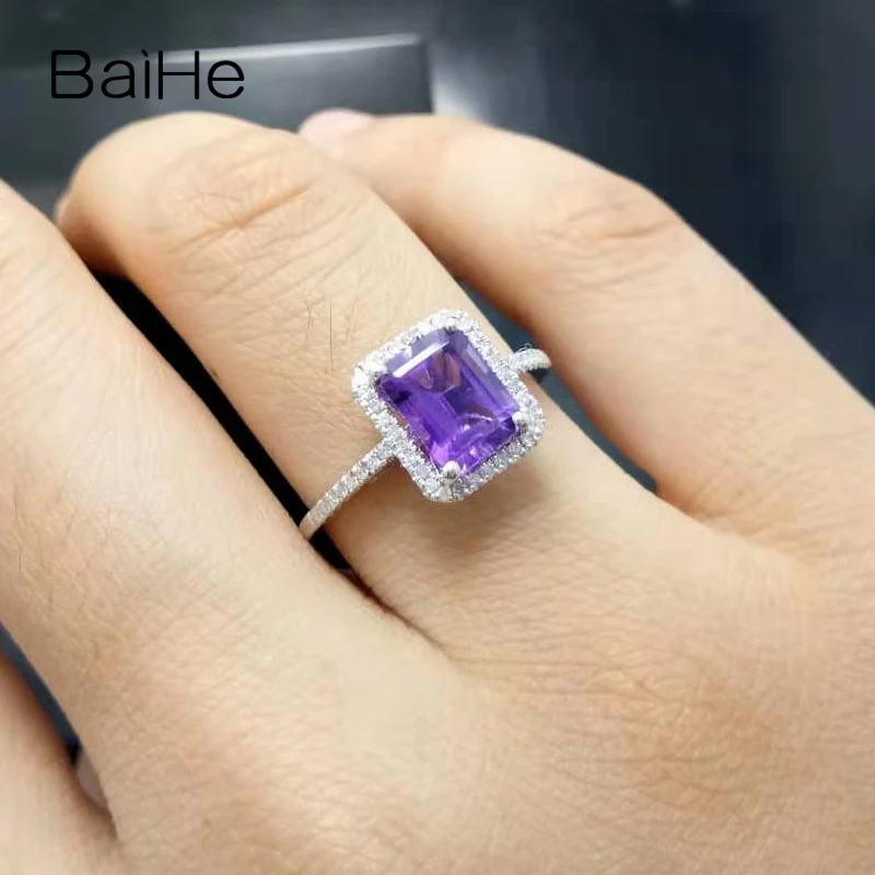 BAIHE Стерлинговое Серебро 925 1.9ct сертифицированное безупречное Изумрудное кольцо подлинное аметист юбилей женские модные ювелирные изделия кольцо