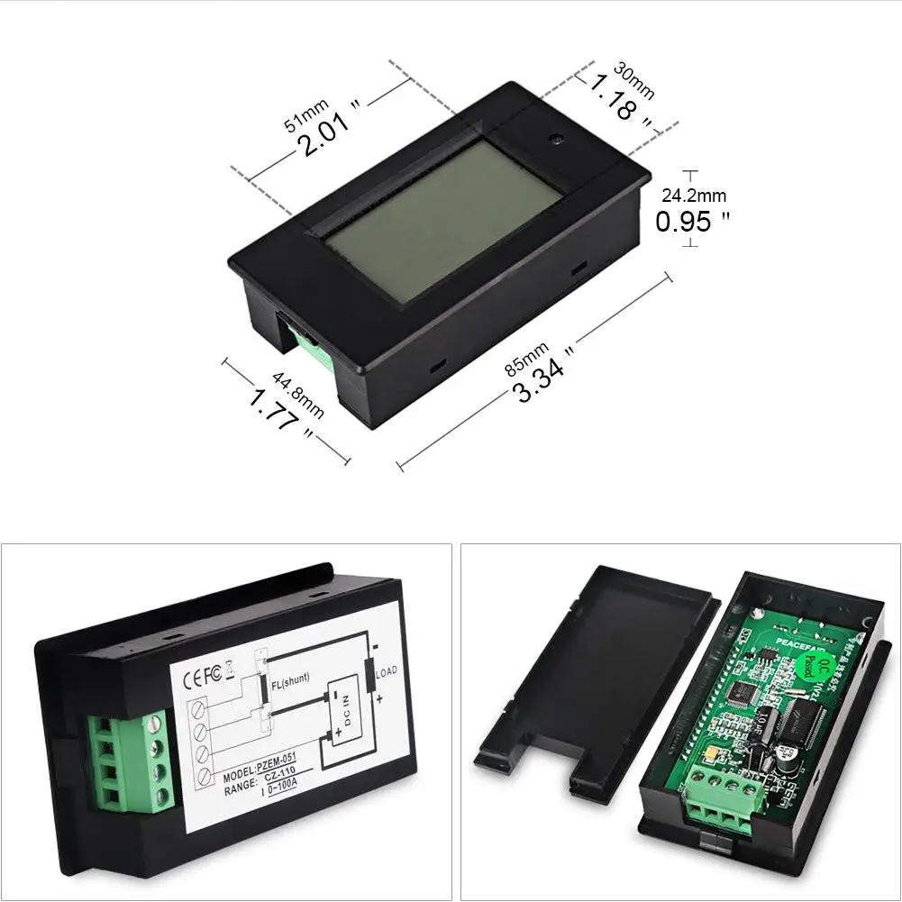 DC 6,5-100 V 0-100A ЖК-дисплей цифровой Ток Напряжение Мощность счетчик энергии мультиметр Амперметр Вольтметр с 100A Токовый Шунт