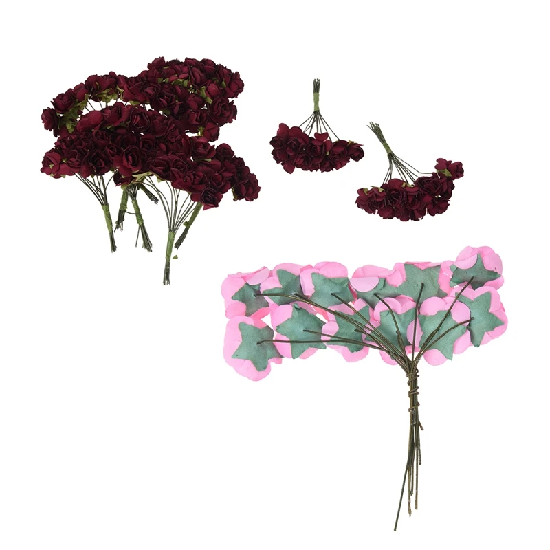 Approx. 288pcs Mini Paper Rose Flower For Craft Wedding Favor Dark Red& Pink