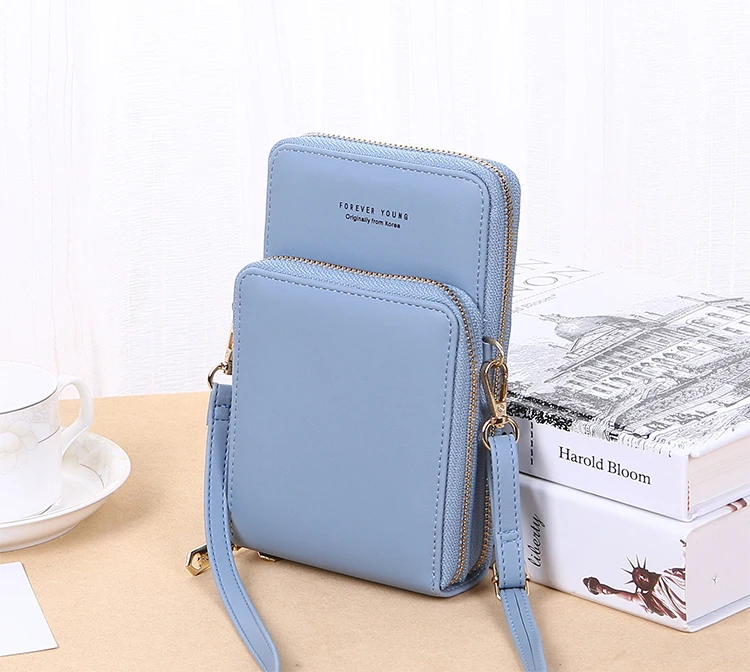 new wallet Korean version of the fashion large capacity oblique cross-pack solid color multifunctional mobile phone bag fem