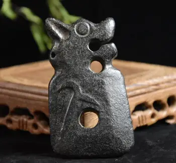 

Hongshan culture archaize black iron meteorite sculpture tiger head axe statue