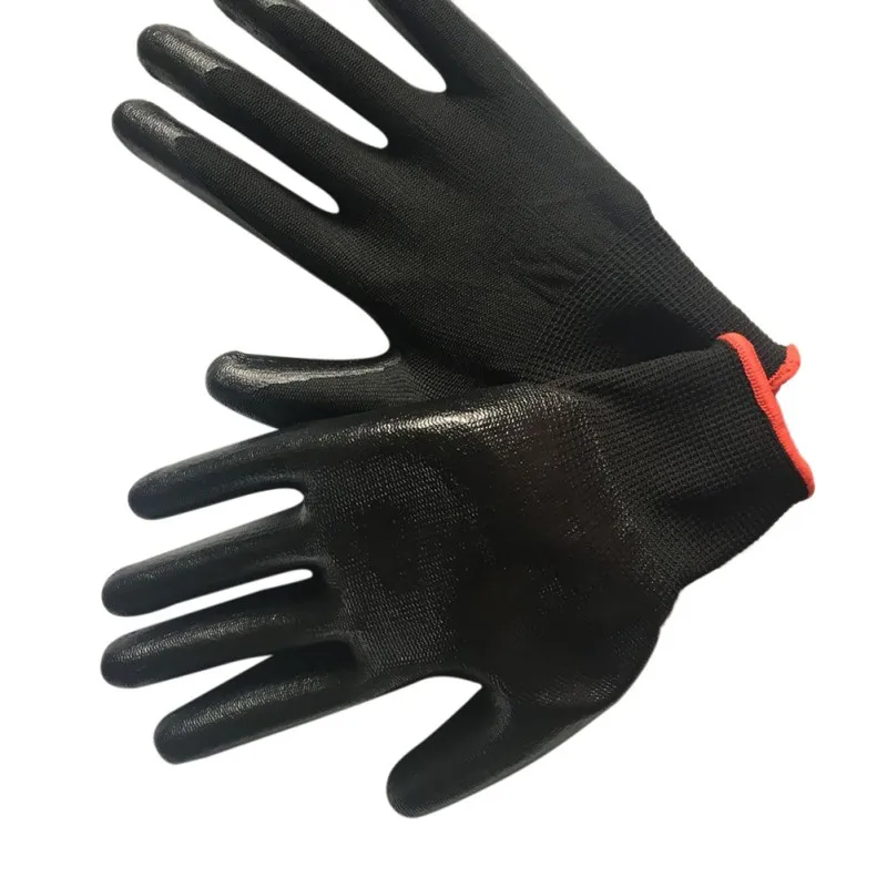 Нейлоновые перчатки для защиты труда, противоизносные, бытовые, черные, маслостойкие, рабочие