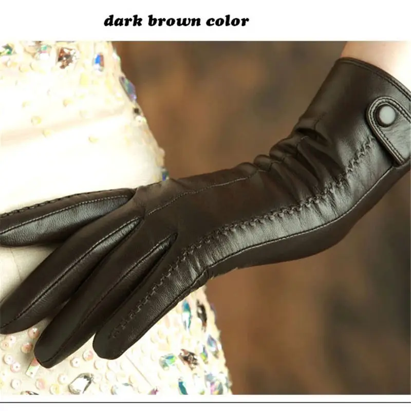 dark brown buckle Бренд KLSS, женские перчатки из натуральной кожи, элегантные женские перчатки из овчины с пряжкой, высококачественные перчатки из козьей кожи K860 - Цвет: dark brown buckle