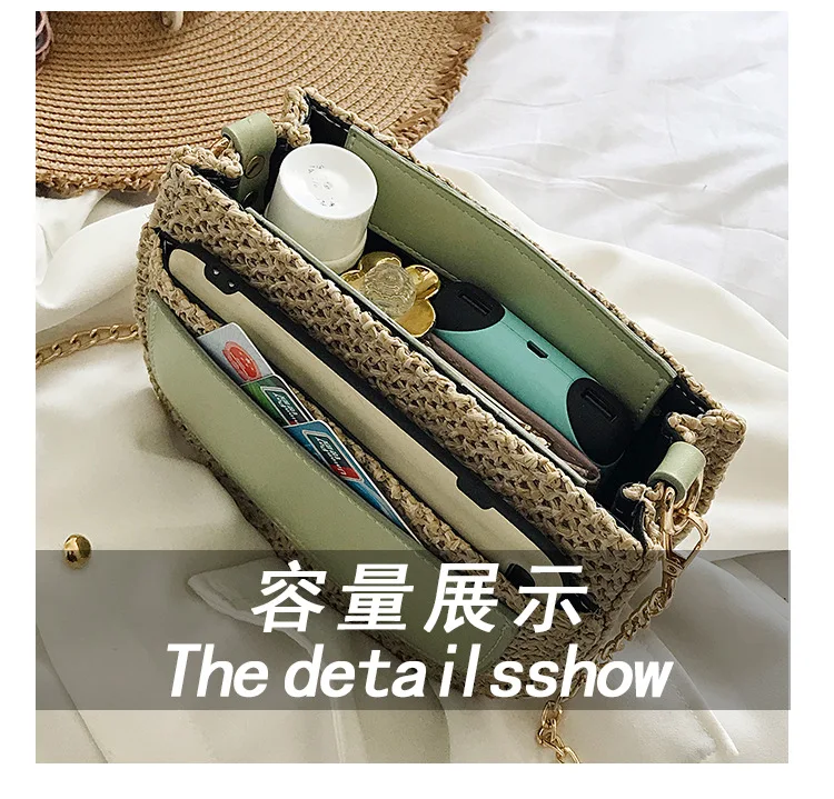 JIULIN The new crescent grass knitted handmade multi-pocket Bohemian style single shoulder straddle lady bag in