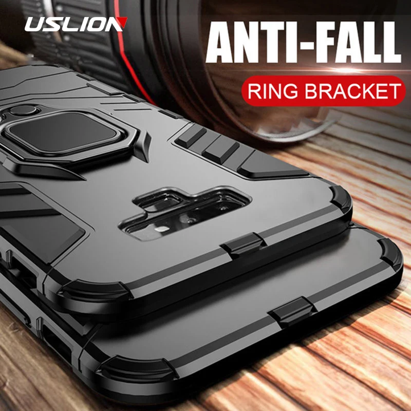 

USLION Shockproof Armor Case For Samsung A30 A50 A70 S10 S9 S8 A8 A9 Plus 2018 Ring Holder Phone Cover 2 IN 1 Protection Cases