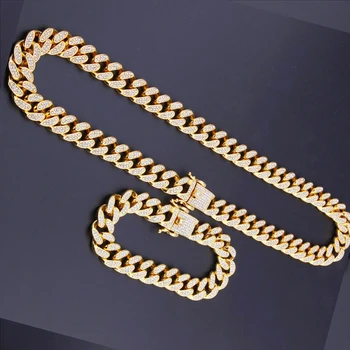 

customize Hip hop ice zircon crystal Miami Cuban chain necklace zircon necklace bracelet men's charm jewelry