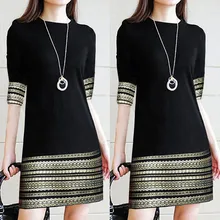 Модное женское повседневное винтажное платье с круглым вырезом элегантное мини-платье со средним рукавом однотонное женское платье#10