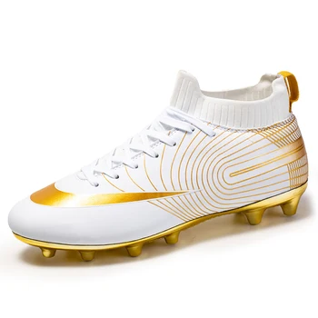 

Soccer Shoes Men Sock Outdoor Man Boy Football Cleats Boots White Gold Teenager Sole Sport Training Sneakers Spring Autumn