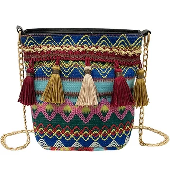 

Vintage Women Weaving Tassel Shoulder Bag Messenger Bag Crossbody Bags Girls Cute Handle Straw Bags(Blue)