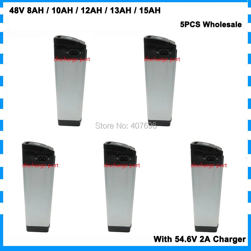 

5PCS/LOT 48V silver fish battery 48V 8AH 10AH 12AH 13AH 15AH lithium battery pack with BMS 54.6V 2A Charger TOP Discharge