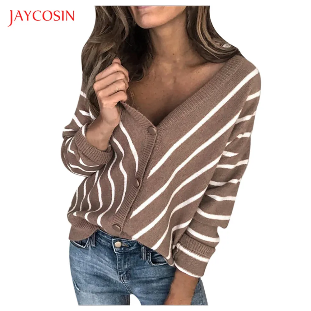 Joycosin, осенний зимний женский свитер,, Модный женский кардиган, вязаный, длинный рукав, в полоску, свитера, топы, уличная одежда, дикая