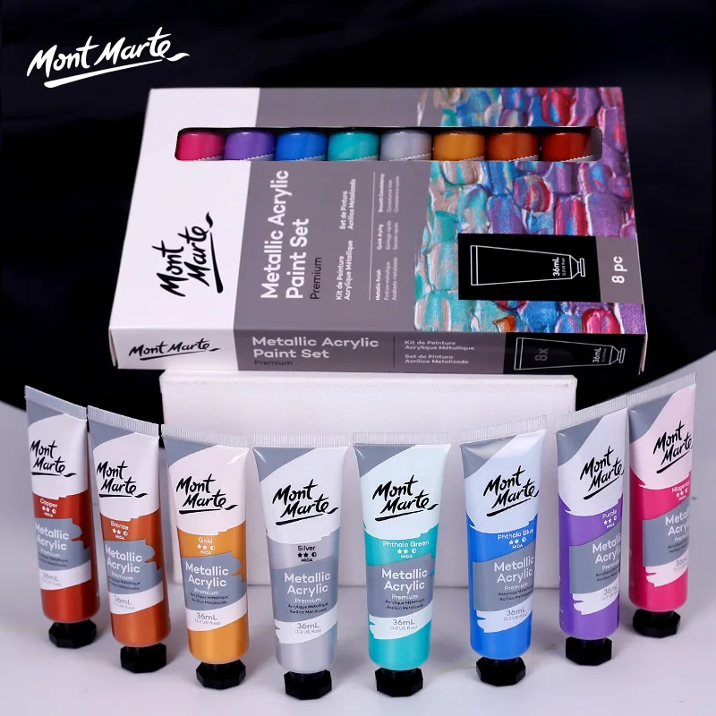 Montmartre Metal Pearlescent Acrylic Paint Set 8 Colors 18ml Art Supplies