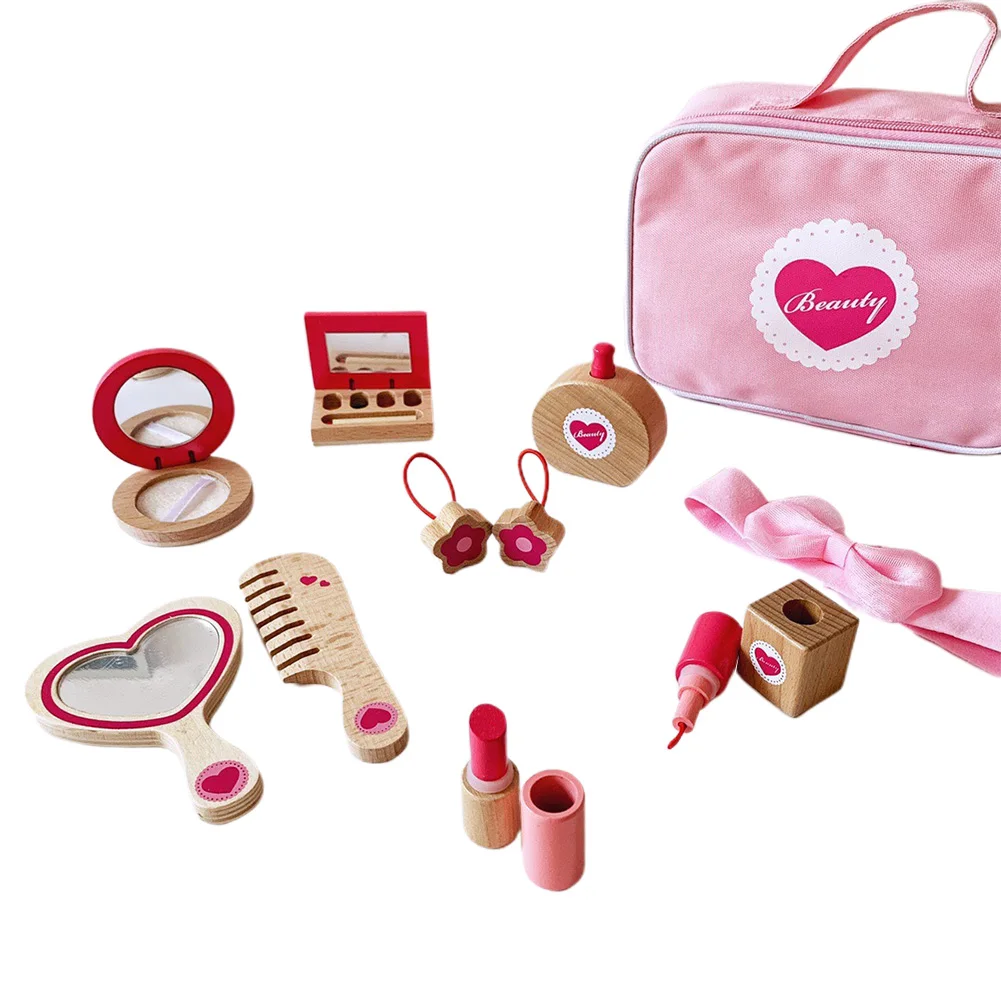 Fille princesse cosmétique voyage cadeau en bois jouet semblant jouer anniversaire sac Kit Portable pansement Non toxique enfants maquillage ensemble sécurité