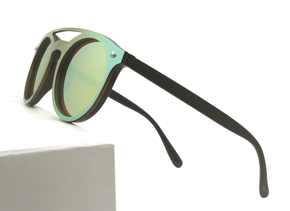 Зеркальные Мужские Солнцезащитные очки Круглые ретро женские солнцезащитные очки для женщин Роскошные красочные зеркальное покрытие Солнцезащитные очки для мужские защитные очки - Цвет линз: sun glass green
