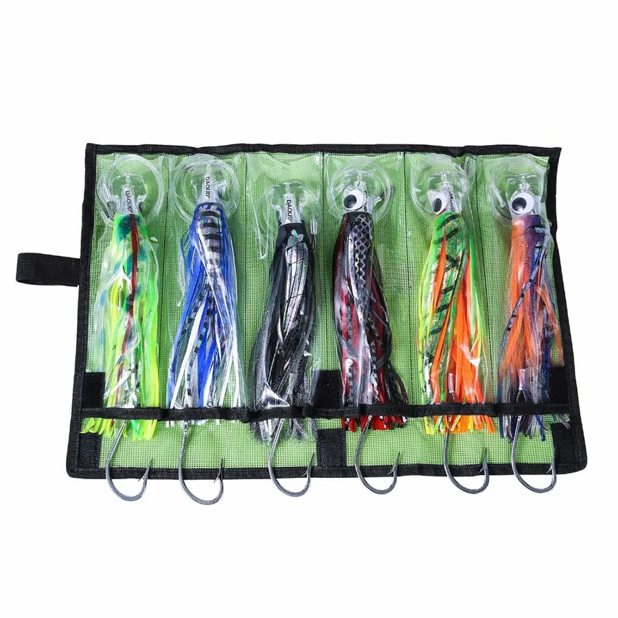 Octopus Skirts Trolling Lures Saltwater Trolling Skirt Lures with Stainless Steel Hook and Swivel Rigged Leader 6.5inch/9inch