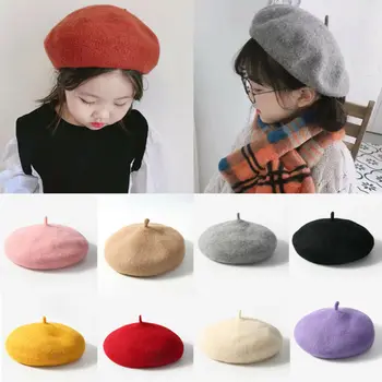 

Wool Baby Kid Boy Girl Hat Plain Candy Colors Retro Beret Cap for 2-5 Years