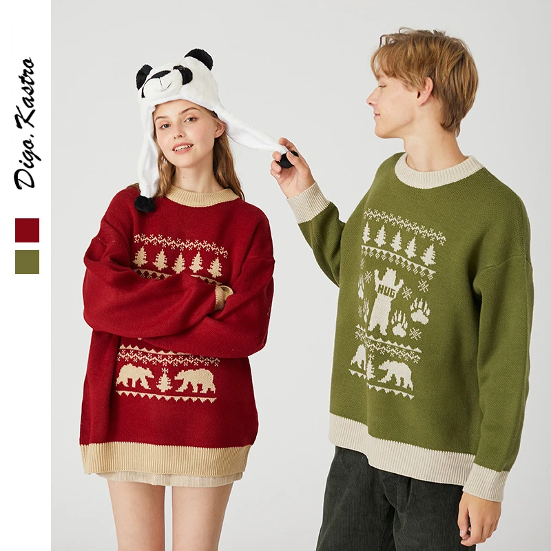 

2019 Winter Vintage Wild Knitwear Men/Men Bear Pattern Campus Style Sweater INS Hot Couple oversize Sweater