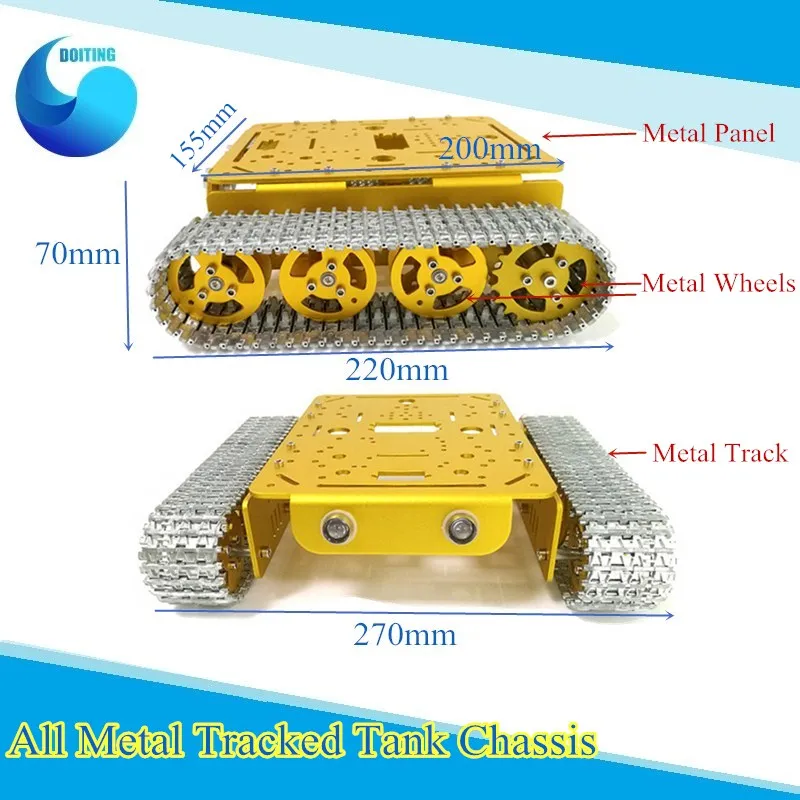 All Metal Tracked Tank Chassis RC Robot Crawler Model Kit With Metal Removable Track DC Motor for Arduino DIY Educational t200