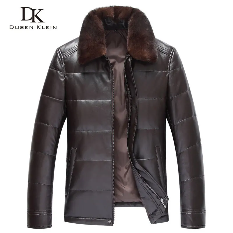

Men's Genuine Leather Down Jacket Winter Warm Short Coat Sheepskin Mink Fur Collar New Designer Brand Luxury X8703