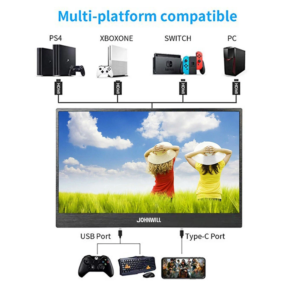 15.6-inch Type C HD portable monitor is suitable for xiaomi/PS4/PC/Raspberry Pi/Switch compatible with Windows 7 8 10 syst