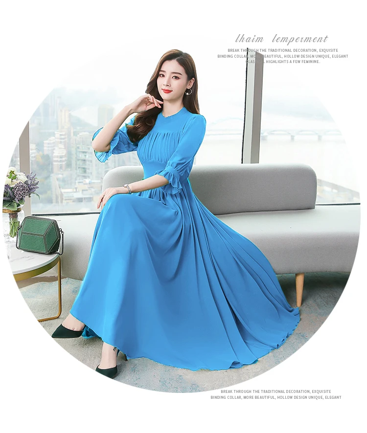 S-4XL шифоновое макси-платье размера плюс, платья в стиле бохо, весна-лето, элегантное женское длинное платье с рукавами-фонариками