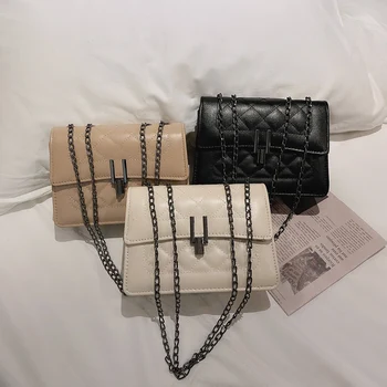 

Fashion PU Leather Hasp Handbag Women Autumn Witet Shoulder Solid Color Messenger Bag Portable Lattice Pattern Chain Street Tote