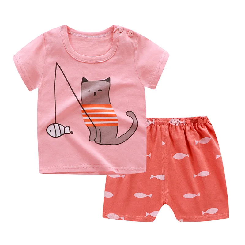 

ZWY1118 Summer Children Clothes Sports Clothes For Baby Girl Boy Tshirts 2 Piece Set Kids Baby Toddler 3-14 Years Clothing