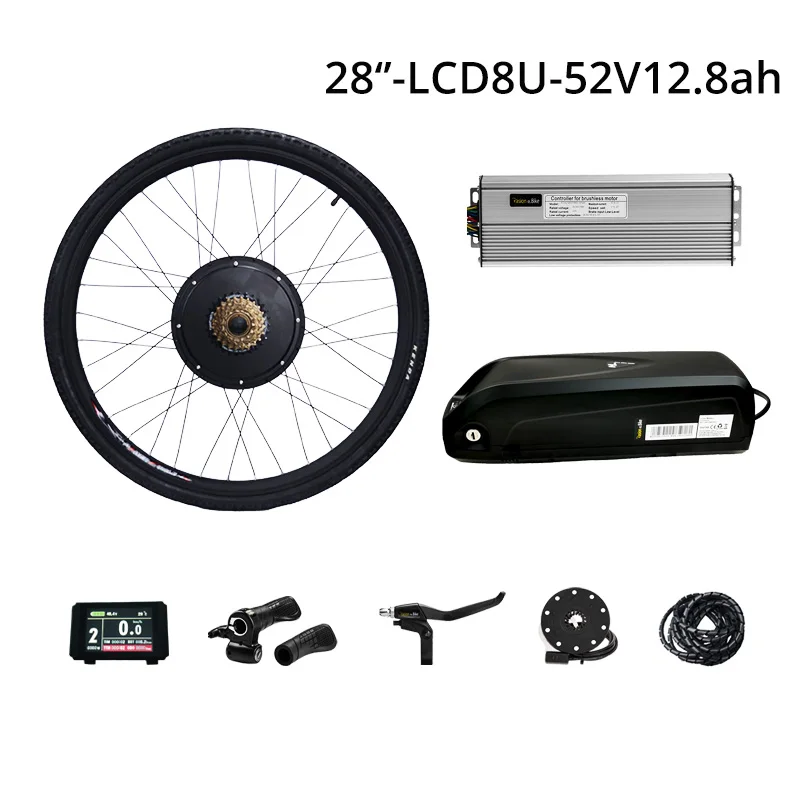 28in 52v12.8ah LCD8 48 в 1500 Вт комплект для переоборудования электрического велосипеда с батареей 7 скоростей Мотор колеса 52V12. 8AH e велосипед батарея 2A зарядное устройство электродвигатель колеса - Цвет: 28in 52v12.8ah LCD8