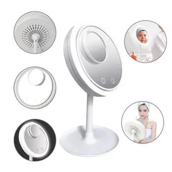 

5X Desktop Folding Cosmetic Mirrors Practical Durable Foldable Multi Ffunction Built-in Battery Powered Fan LED Lights
