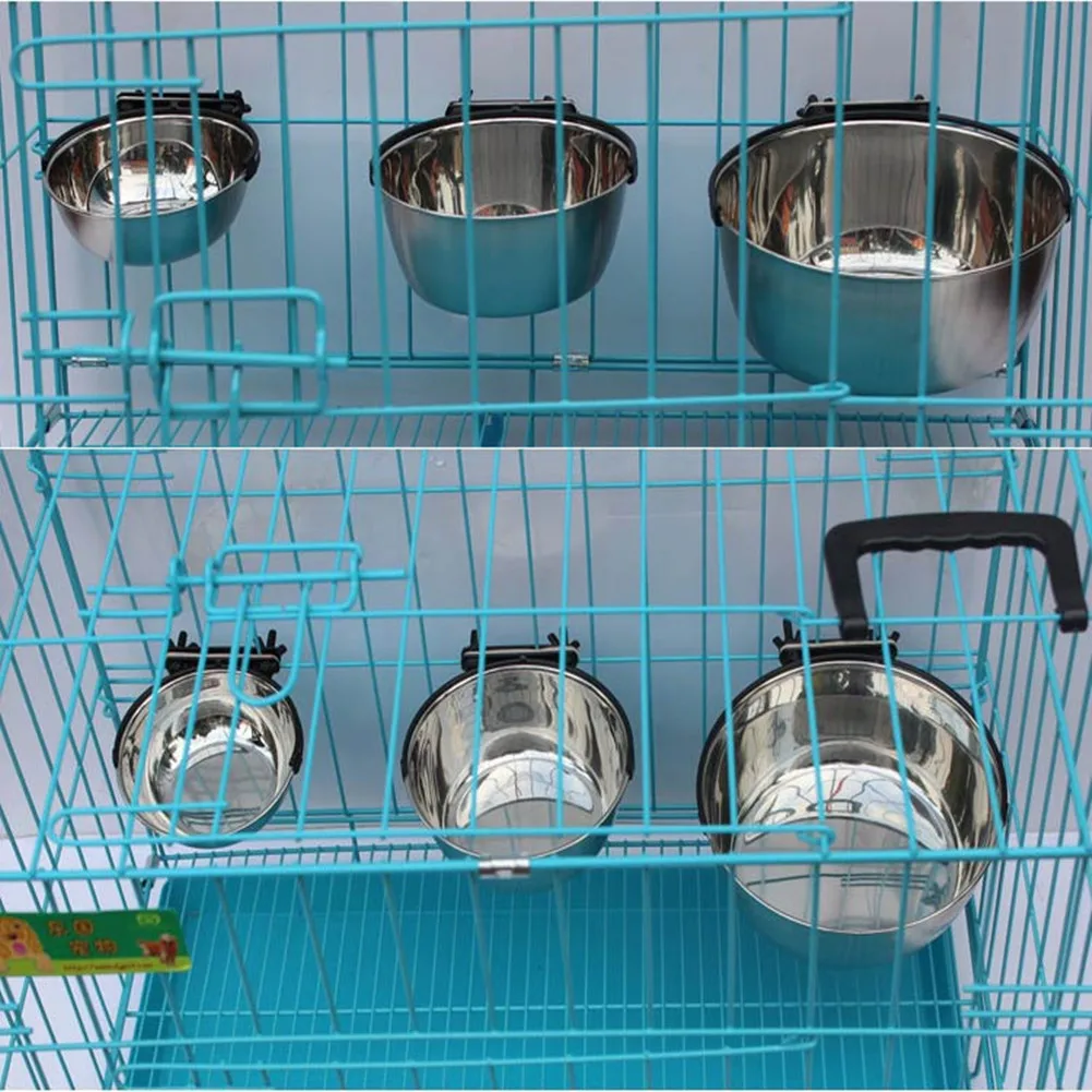 

Stationary Dog Bowl Cage Cup Hanger Travel Food Water Bowls Puppy Cat Stainless Steel Hanging Feeder Dish Pet Feeding Tools